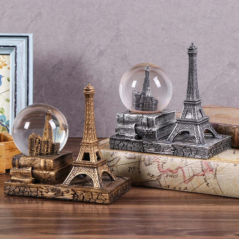 

Creative Antique Paris Tower Crystal Ball Decoration Ornament Home Living Room Office Decor Furnishings Vintage Handicrafts Gift