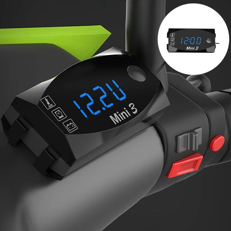 

3 In 1 Digital Clock + Thermometer +Voltage Voltmeter LED Display Motorbike