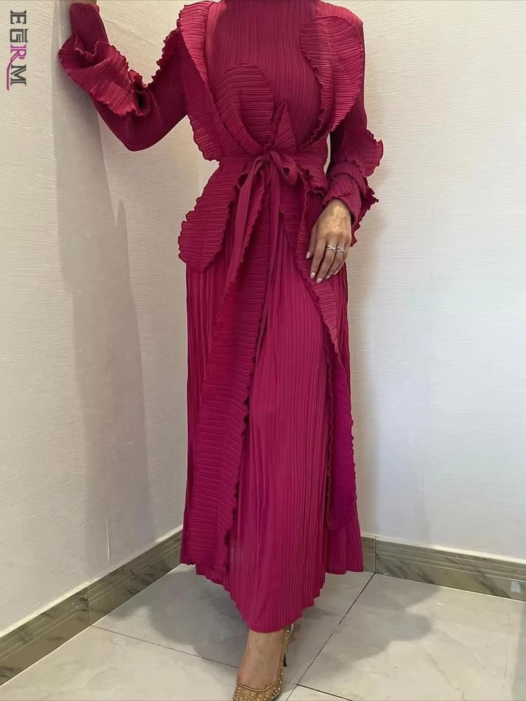 EGRM модное плиссированное платье с оборками женское длинное воротником-стойкой и