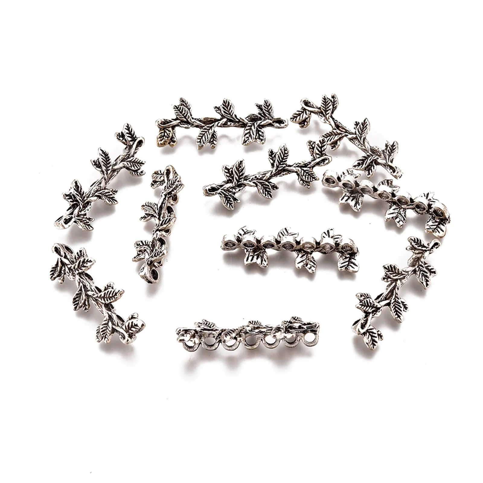 

10pcs Leaf Tibetan Style Alloy Multi-Strand Links Antique Silver Color Vintage 7-Hole DIY Jewelry Making Accessory 29.5x11.5x5mm