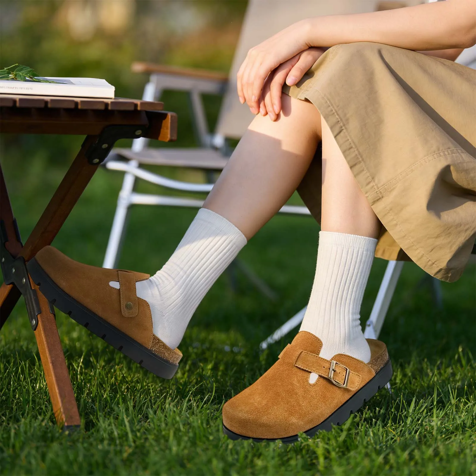 Фото Сабо Birken Chunky Platform Boston из замши с пробковой подошвой, регулируемой пряжкой и нескользящей подошвой для женщин и мужчин №4