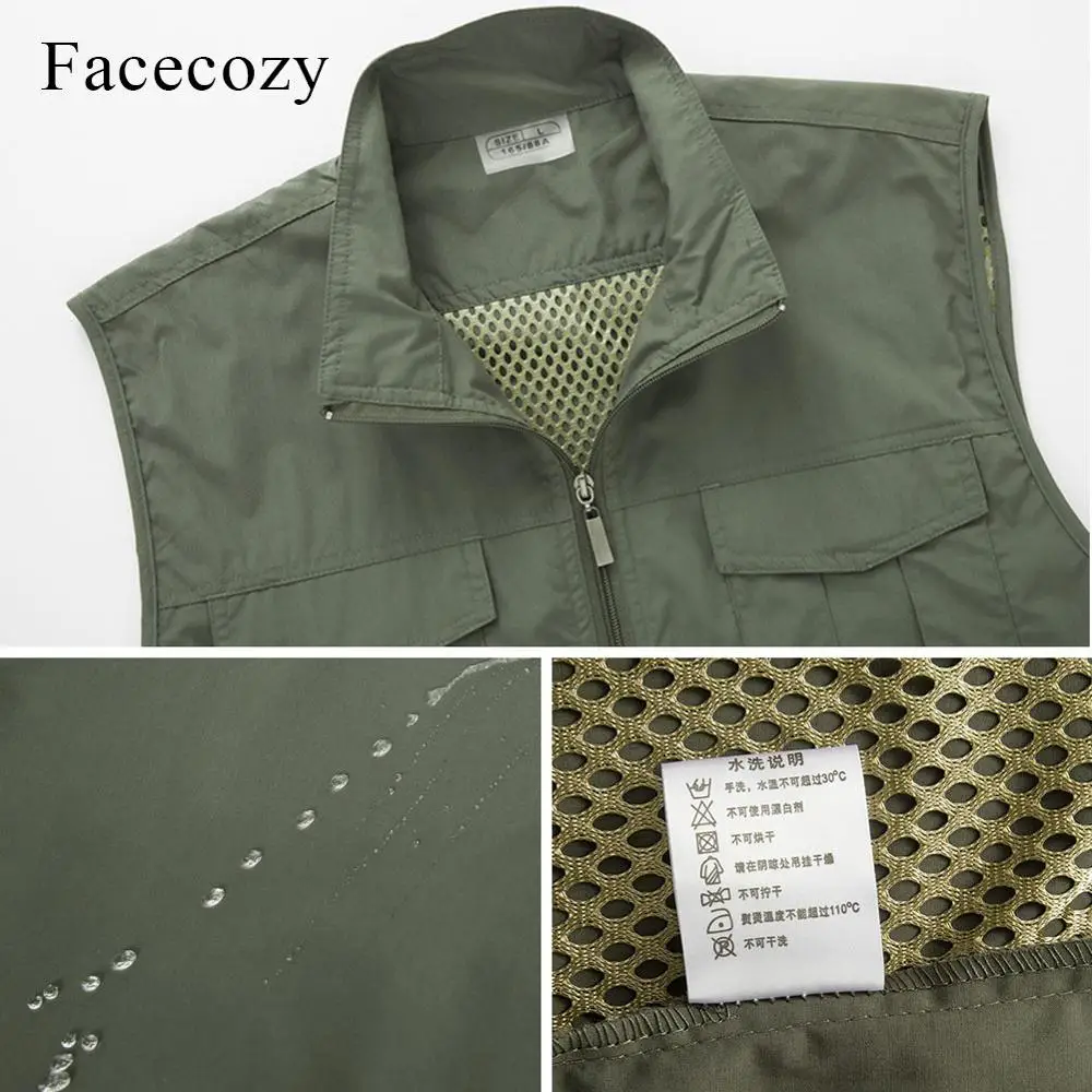 Фото Facecozy мужские открытые дышащие сетчатые майки с несколькими карманами без рукавов быстросохнущие летние мужские жилеты для рыбалки и треки... №5