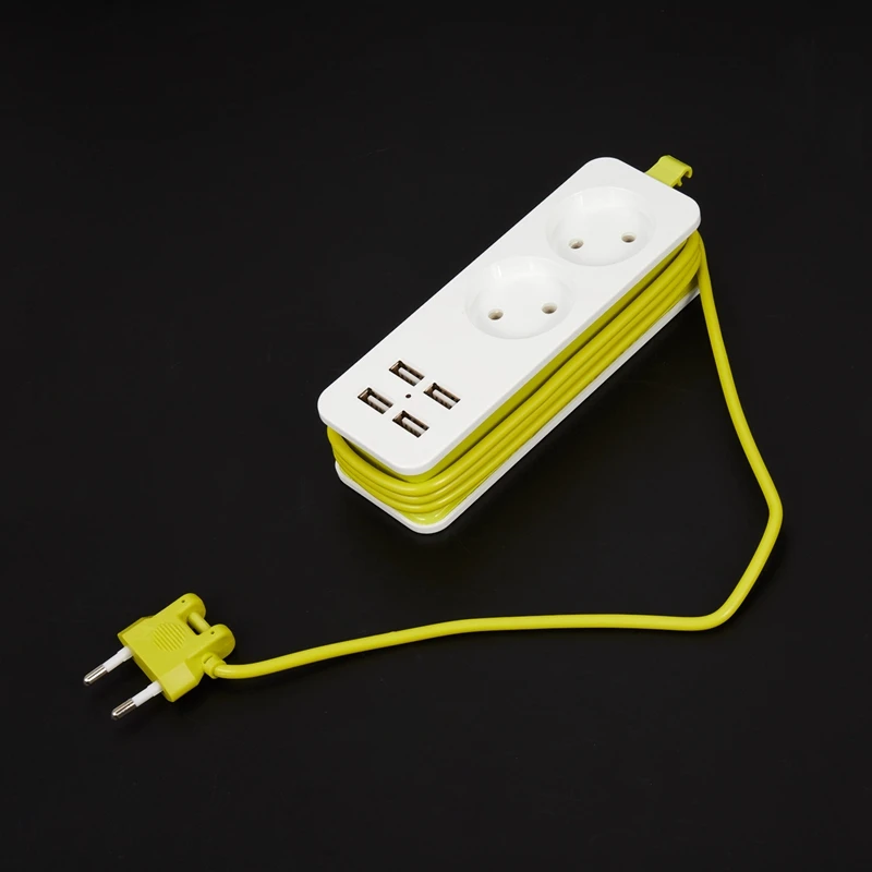 Вилка европейского стандарта 4 USB с кабельной вилкой 2 разъема порта переменного