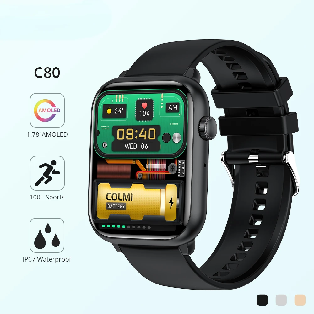 

Смарт-часы C80 с AMOLED-экраном 1,78 дюйма, 100 спортивных режимов, время автономной работы 7 дней, поддержка дисплея, Смарт-часы для мужчин и женщин, бесплатная доставка