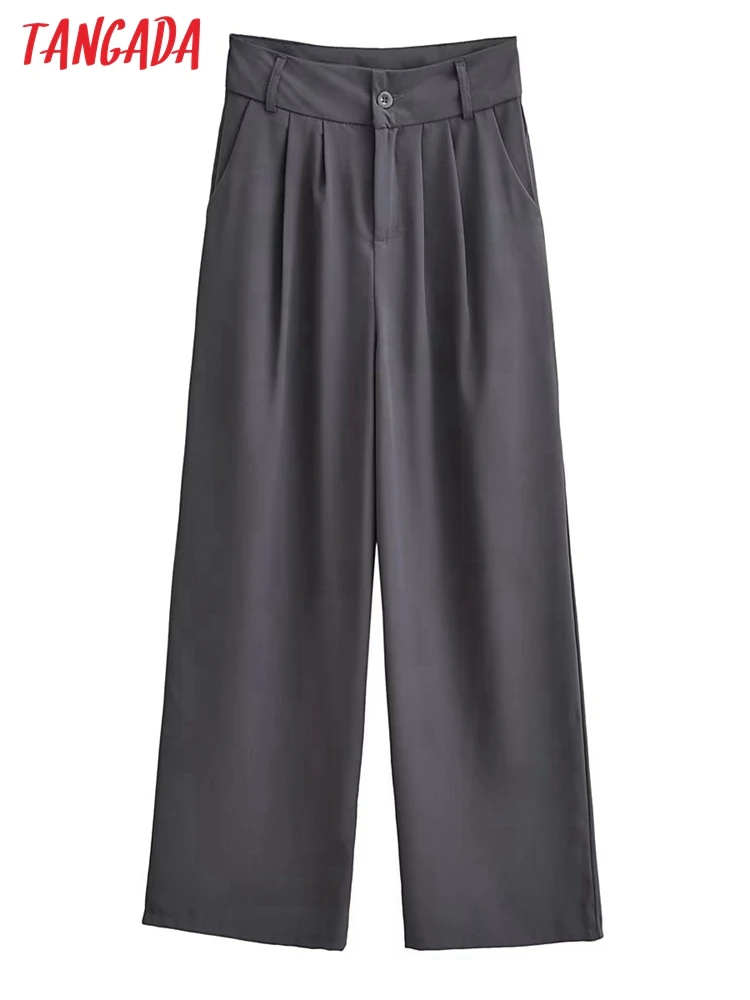 

Tangada 2022 New Women Chic Gray Long Suit Pants Trousers Office Lady Elegant Business Pants 8A3
