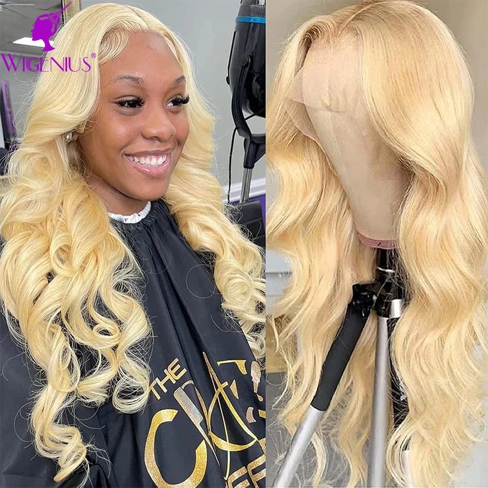 

613 Blonde Lace Front Wig Human Hair Pre Plucked Bleached Knots 13x4 Brazilian Body Wave Lace Frontal Wig with Baby Hair 180%