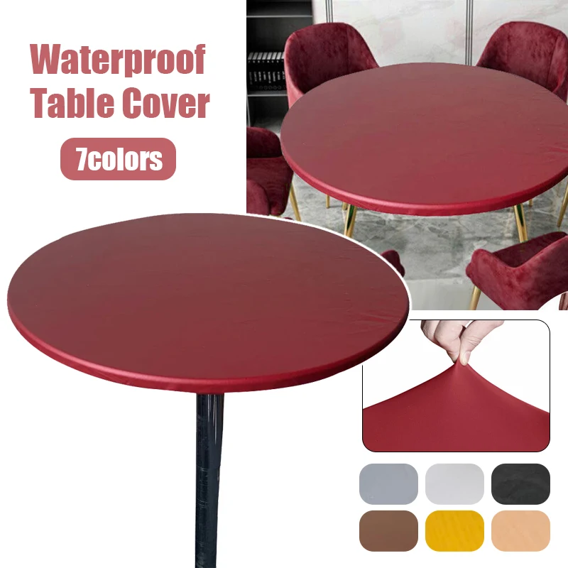 

Elastic Edged Round Fitted Tablecloth Minimalist Oil-proof Waterproof Tablecloth 60-140CM Hotel Home Dinning Table Decor