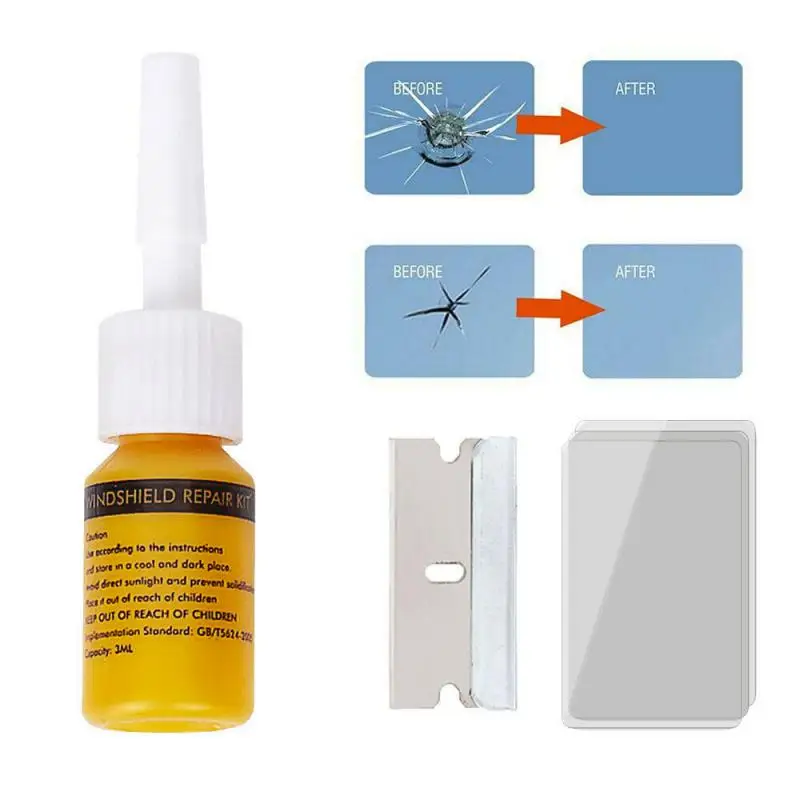 

Car Windshield Glass Repair Tool Scratch Restore Fluid Resin Cure Strips Razor Blade Windscreen Crack Repair Glass Repair Kit