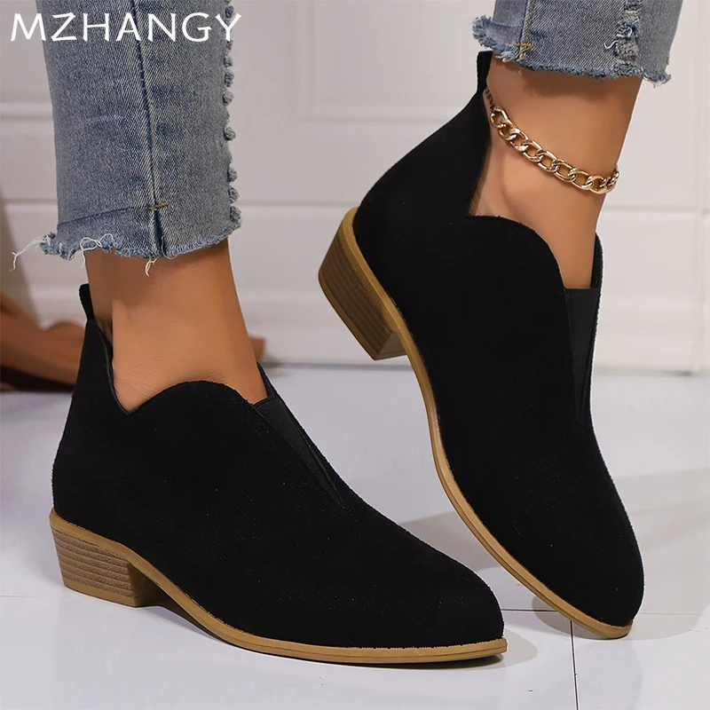 Женские замшевые ботильоны на массивном каблуке элегантная прогулочная обувь