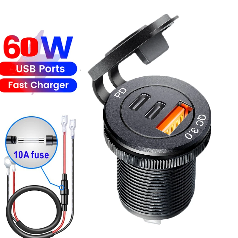 Автомобильное зарядное устройство USB C, разъем постоянного тока для сверхбыстрой зарядки QC3.0 и PD для автомобильного морского квадроцикла 12 В/24 В, разъем порта типа c для Audi q5 a8 a1 a3 4