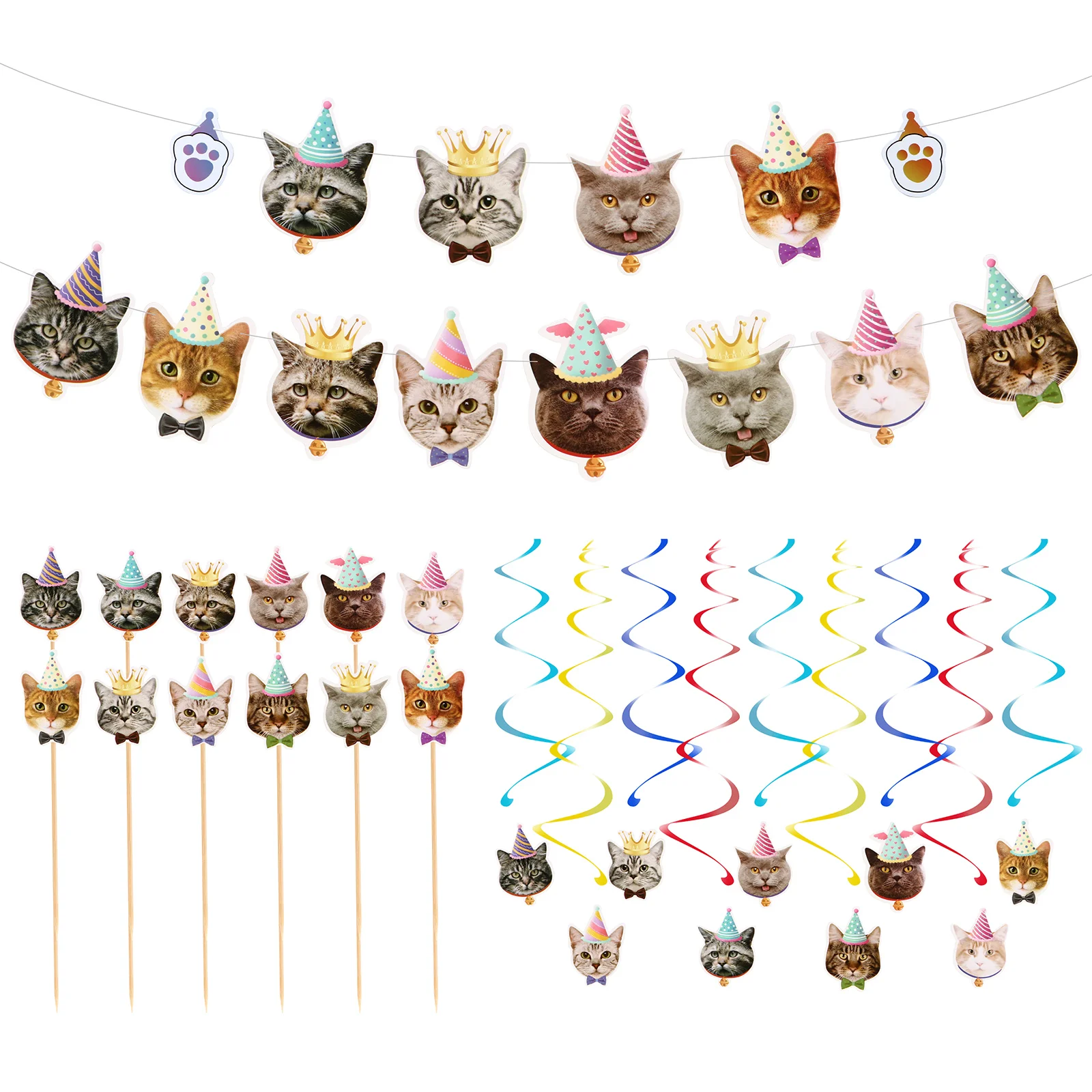 

Pet Birthday Decoration Cake Picks Cat Party Decorations Hanging Banner Cupcake Topper Animal Happy Banners