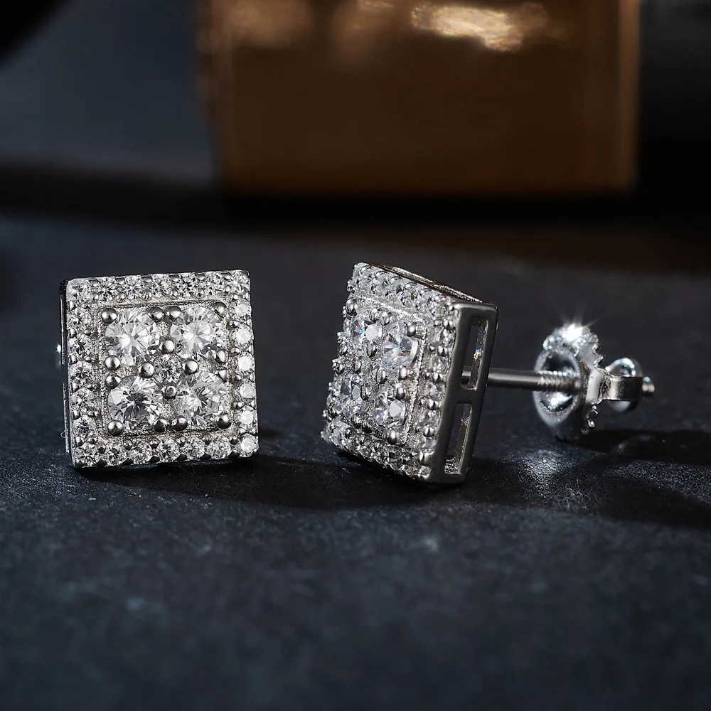 Серебряные круглые свадебные серьги с муассанитом D VVS для невест квадратные