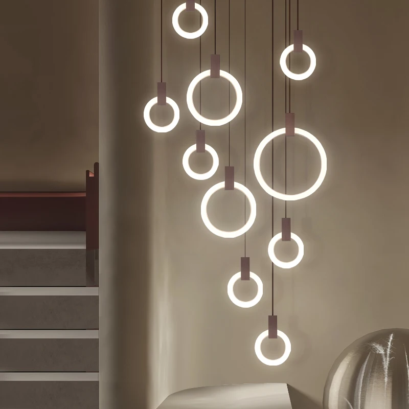 

Светодиодный подвесной светильник для лестницы, Современная комнатная лампа в скандинавском стиле, светильник для коридора, кольцо для магазина, дома, гостиной, Потолочная люстра для столовой