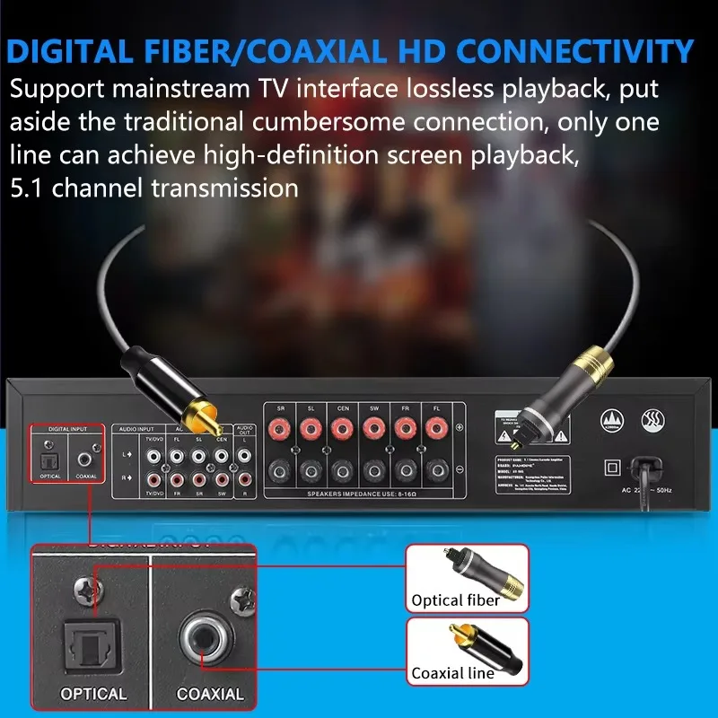 Фото Домашняя аудиосистема 5.1: 6-канальный Hi-Fi усилитель мощности, Bluetooth, AV, караоке, сабвуфер, аудиосистема для дома №3