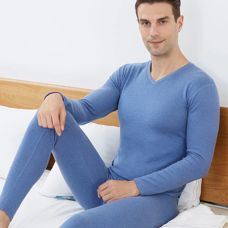 Winter Men's Thick Thermal Underwear Sets Long Johns Mens Warm V Neck Thermo Underwear Double Layer Thick Thermal Clothes Brand
