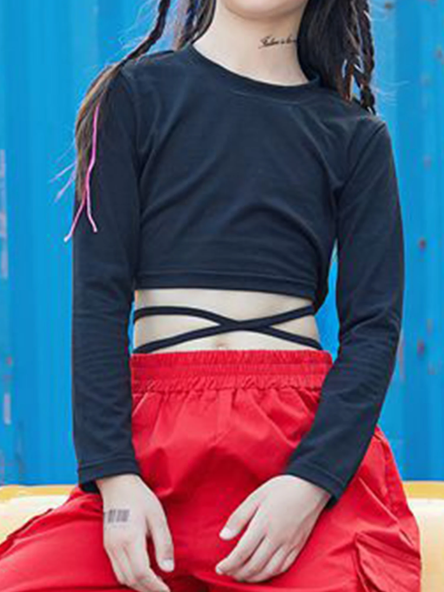 Детский хлопковый эластичный Джаз для девочек танцевальный Топ в стиле хип-хоп