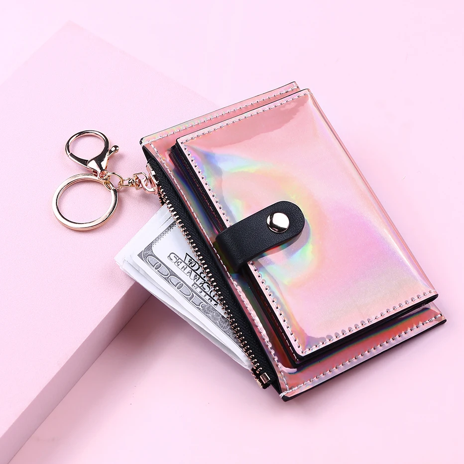 2023 New Fashion Transparent Wallet Women Short PVC Clear Korean Holographic Card Holder Female Cute Purse Coin Bags