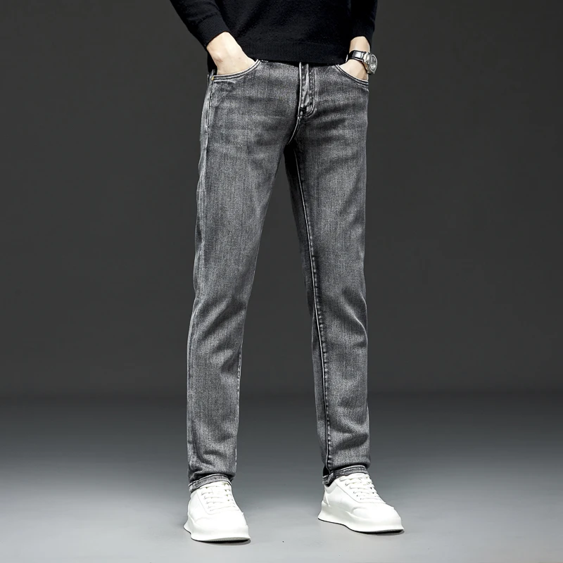 Новые эксклюзивные эластичные мужские джинсы с принтом в стиле ретро черные и