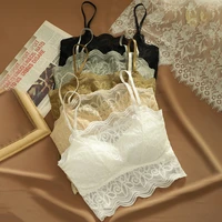 women fashion camisole underwear crop top ladies sexy lace solid color breathable spaghetti strap bralette top padded bra