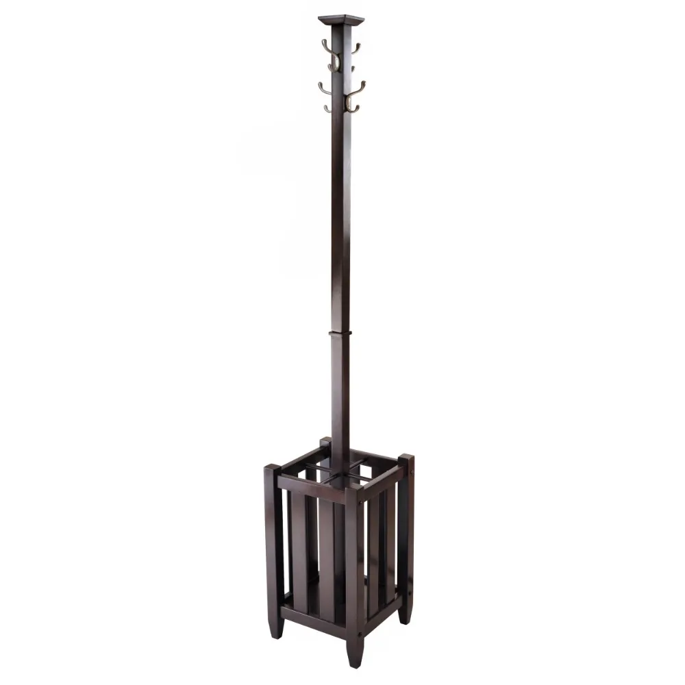 

Transitional style durable Wood Memphis Coat Tree and Umbrella Rack, Cappuccino Finish