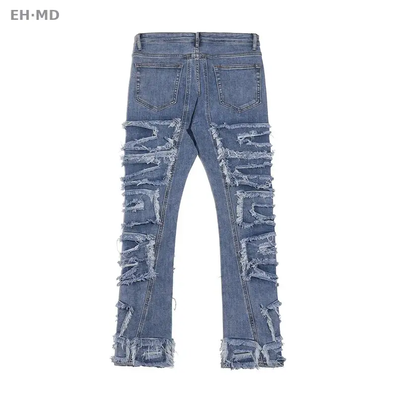 Retro Hole Ripped Distressed Jeans for Men Straight Washed Harajuku Hip Hop Loose Denim Trousers Vibe Style Casual Pants Cotton