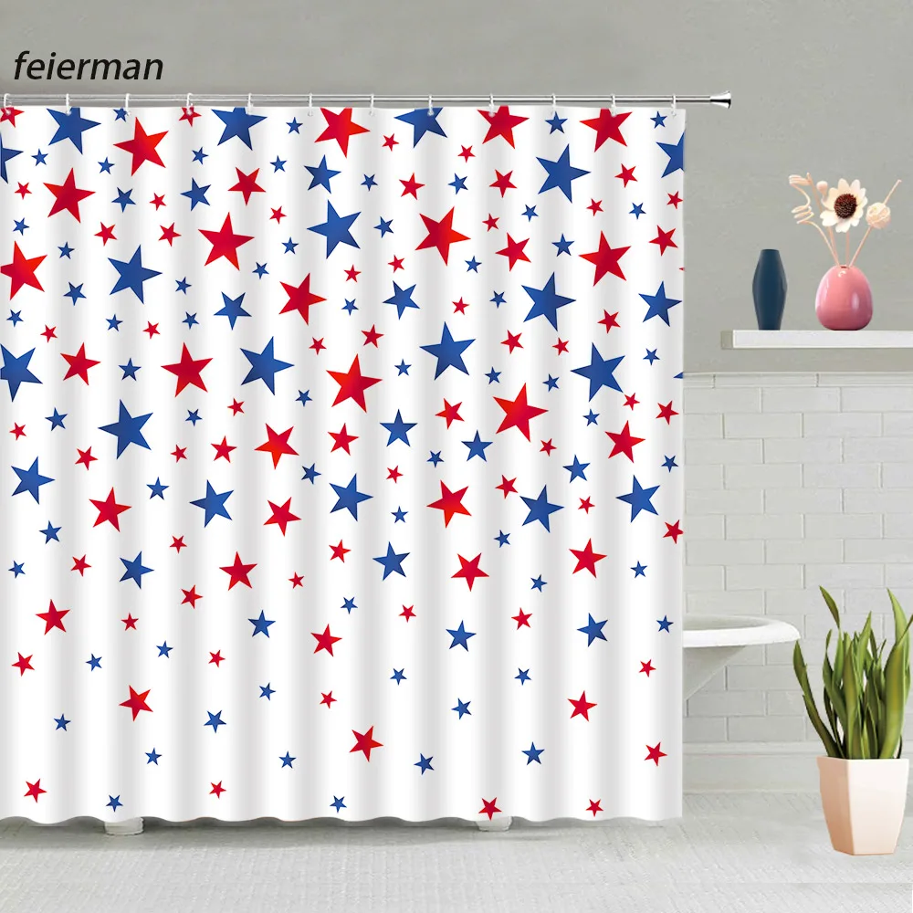 

Занавески синие/красные в форме звезд для ванной комнаты, современные креативные белые занавески для душа с геометрическим рисунком, прост...