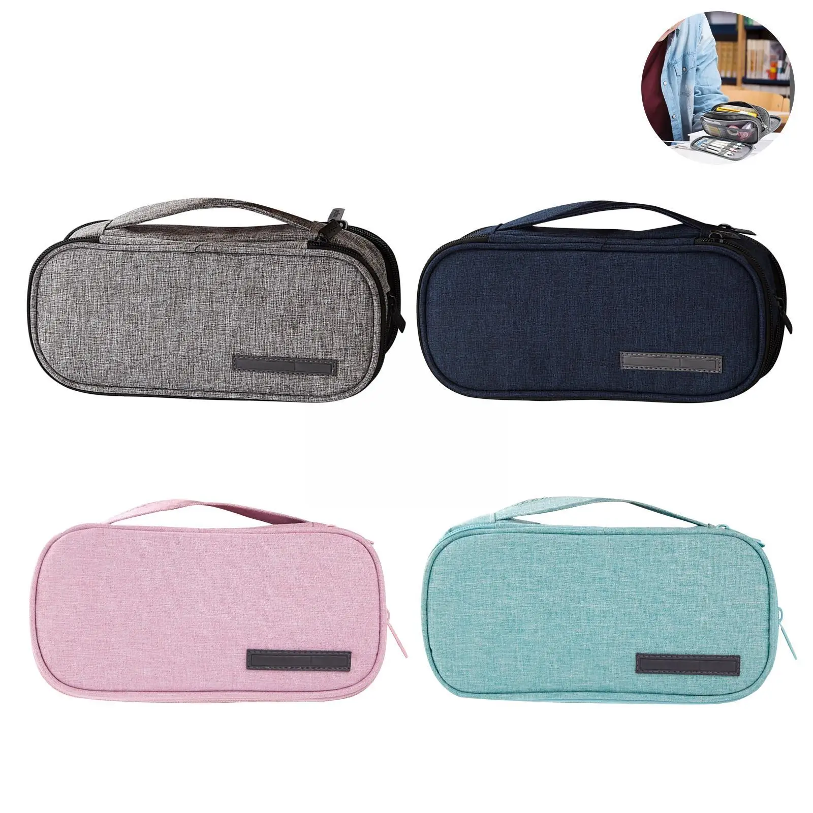 

1pc Office Back-to-school Three-layer Large Capacity Bag Canvas Supplies Pencil Pencil Zipper Pencil Storage Stationer R6v2