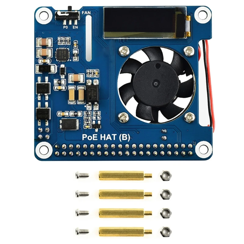 

802.3af/at PoE Standard PoE HAT Onboard Cooling Fan for Raspberry 4