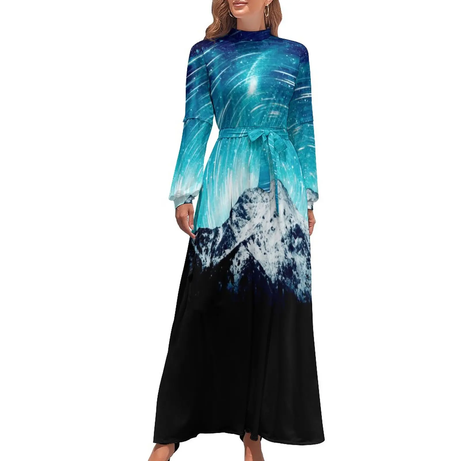 

Mountains Print Dress Abstract Galaxy Trendy Maxi Dress Aesthetic Boho Beach Long Dresses High Waist Pattern Vestidos