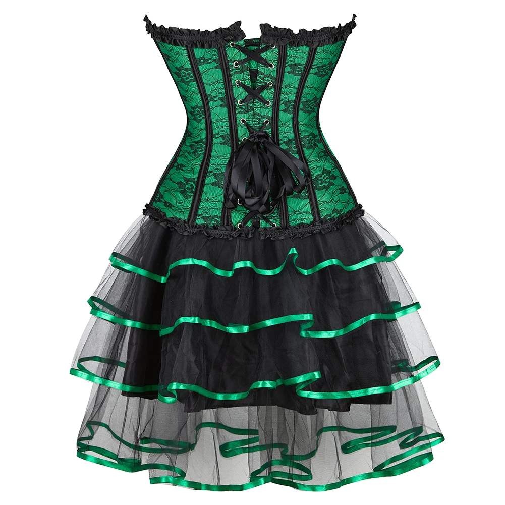 Зеленое платье-корсет юбка-пачка комплект с кружевным костюмом Женская