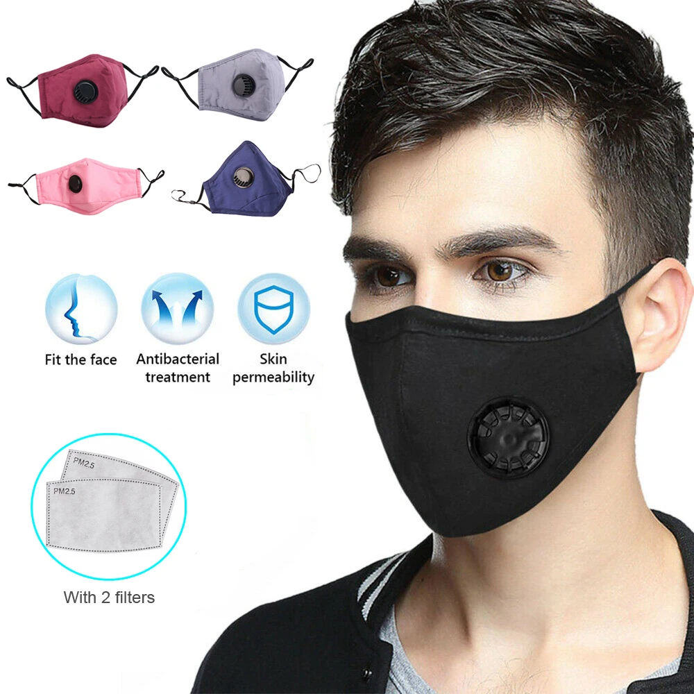 

Washable Reusable Fashion Cotton Face Mask Mouth Masks + 2Pcs Activated Carbon Filter for Men Women Anti Dust Pollution PM2.5