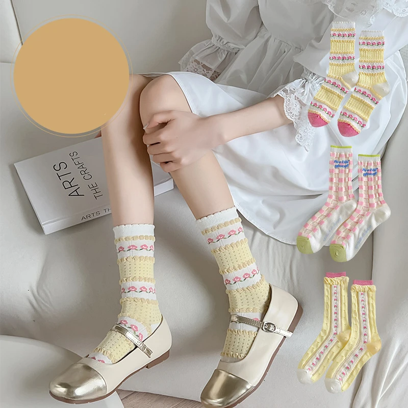 

Creative socks women's mid-tube socks 2023 new glass fiber socks pink translucent socks summer socks