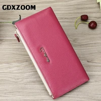 gdxzoom long women genuine leather clutch wallets for cell phone large capacity zipper foldable multifunctional retro coin purse