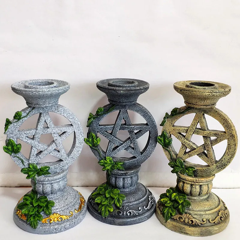 

Altar Candlestick Ceremony Candle Holder set Witchcraft Props Table Decoration Goddesses Kore Pentagram Candelabrum Religion