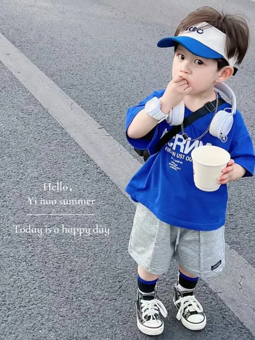 Boys' Summer Suit 2022 Children's Clothing Handsome Baby Short-Sleeved Two-Piece Suit Medium and Big Children Boys' Korean Style