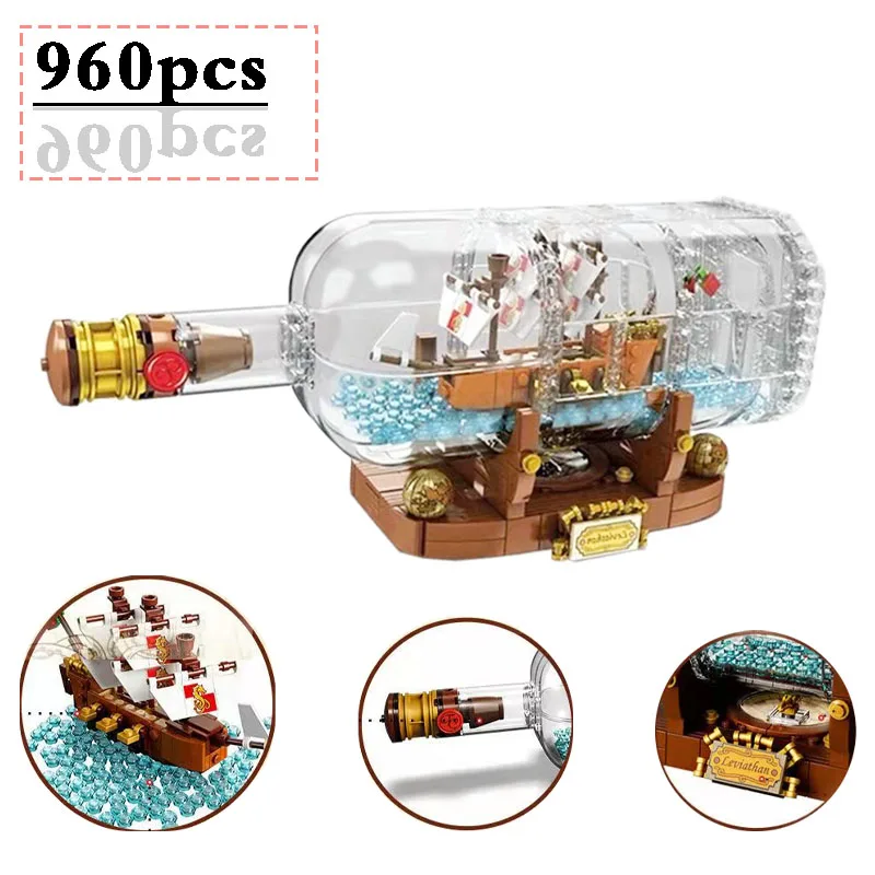 

Caribbean boat boat in a bottle ocean boat jack drift boat model compatible 21313 92177 collectibles building block gift