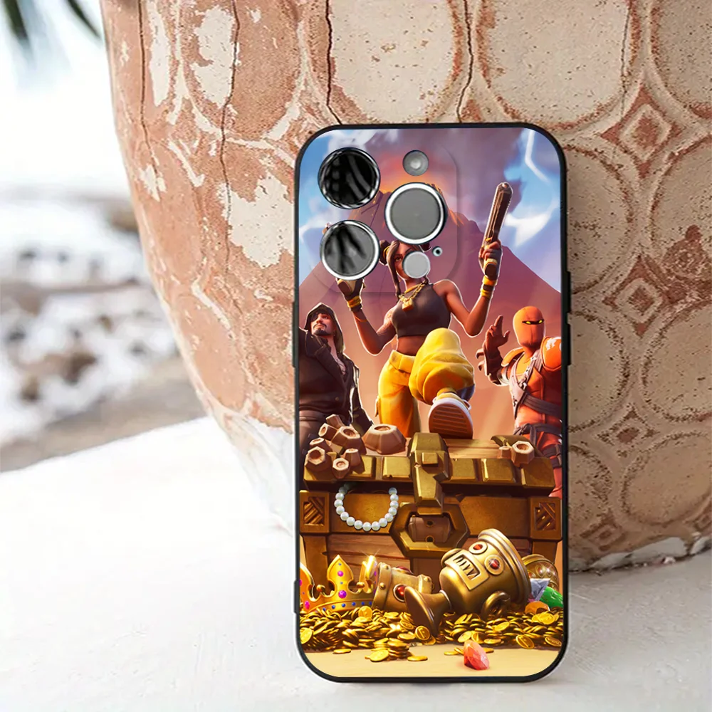 Чехол для телефона с мультяшной игрой F-Fortnites IPhone 16 15 14 13 Pro Max 11 12 мини-черный