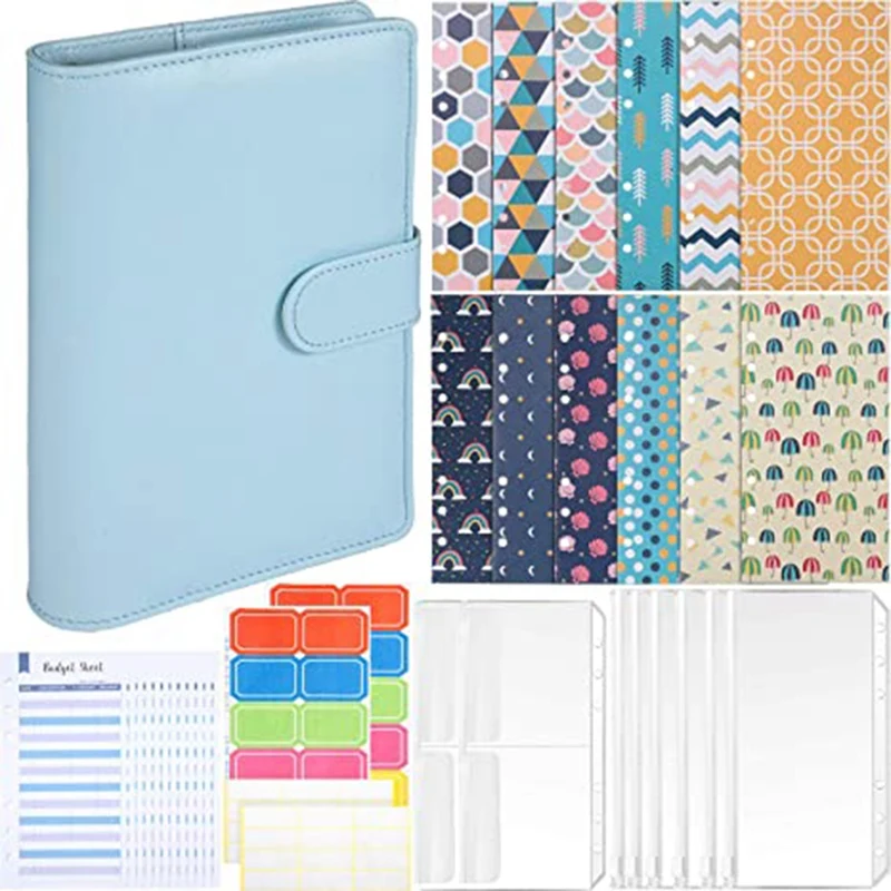 

59 Pieces A6 PU Leather Notebook Binder Set, A6 Binder Zipper Folders Dual Binder Bag Expense For School Office Home