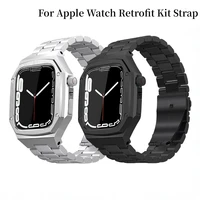 metal strap for apple watch band 45mm 44mm stainless steel protective casestrap all in one kit for iwatch 7 6 5 4 se 45mm 44mm