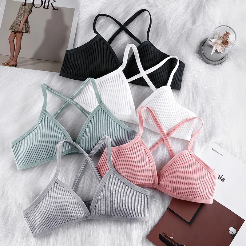 

Comfort Cotton Bras for Women Sexy Push Up Bra Fashion Threaded Ultra-thin Sleep Tops Cross Straps No Steel Ring Beauty Back Bra