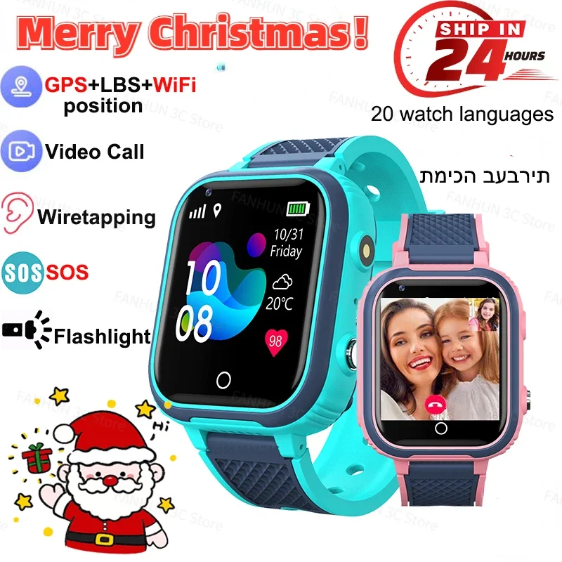 

2024 Christmas Gift Smart Watch Kids GPS WIFI Video Call SOS IP67 Waterproof Kids Camera Monitoring Tracker Location Phone Watch