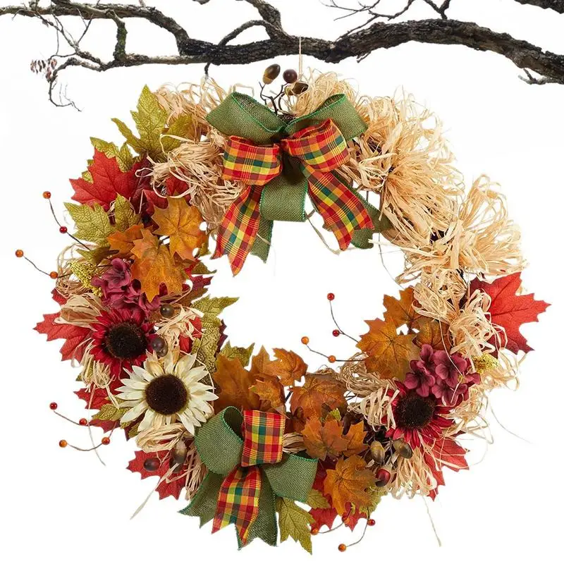 

Fall Front Door Wreath Autumn Wreath With Maple Leaves Bow Knot Delicate Maple Wreath Decoration For Weddings Family Gatherings