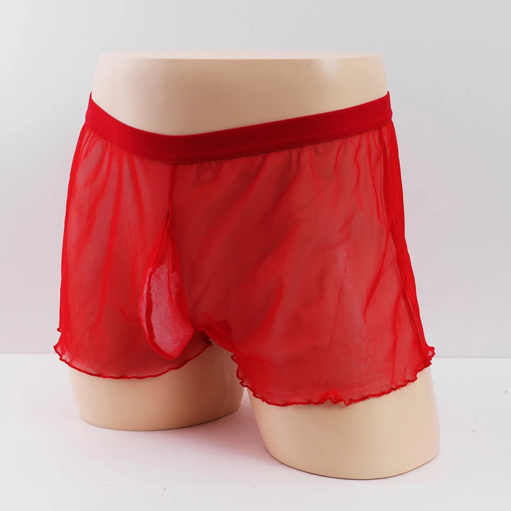

New Sissy Panties Boxershorts Men Mesh Sexy Boxer Briefs Transparent Underwear Underpants Ultra-Thin Soild Color Shorts Trunks
