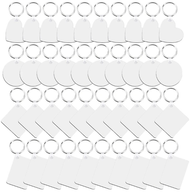 

H9ED Square/Round/Heart Shape Hardboard Keychains Blank Rectangle Keychains Sublimation Heat Transfer Keychains