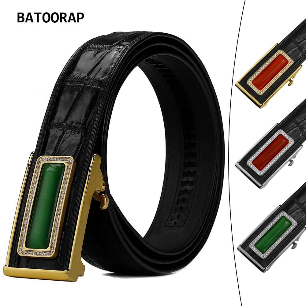 BATOORAP High-end Brand Crocodile Belt For Men Belly Luxury Designer Men's Belt Stainless Steel Automatic Buckle Black Brown