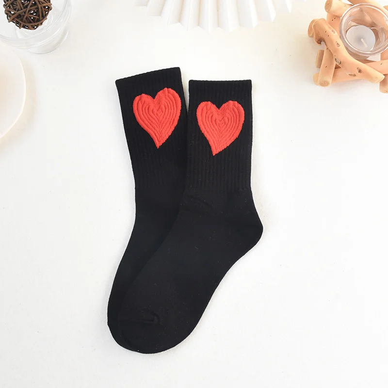 Net red trend big love socks children's long tube autumn winter Korean cotton socks ins love Khaki medium tube socks high waist