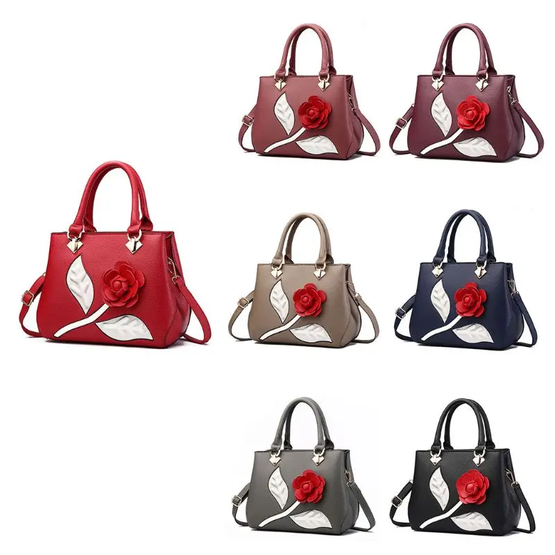 

Женщины Леди PU Кожаная Роза Цветок Сумка Сумка Сумка Tote Кошелек Messen