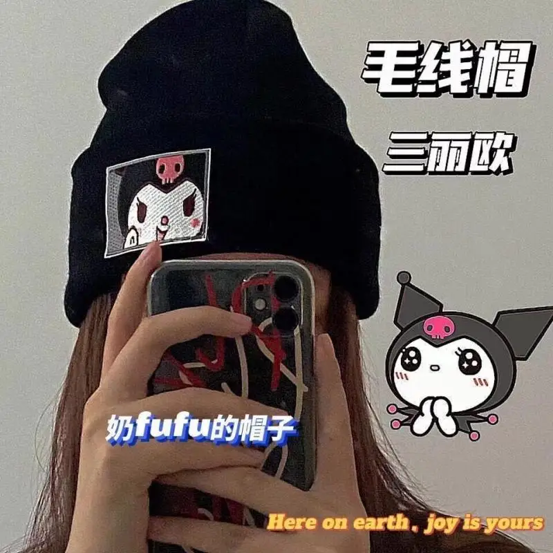 

Кавайная осенне-зимняя вязаная шапка Sanrioed My Melody Kuromi Ins Cinnamoroll парная теплая шерстяная шапка праздничные подарки