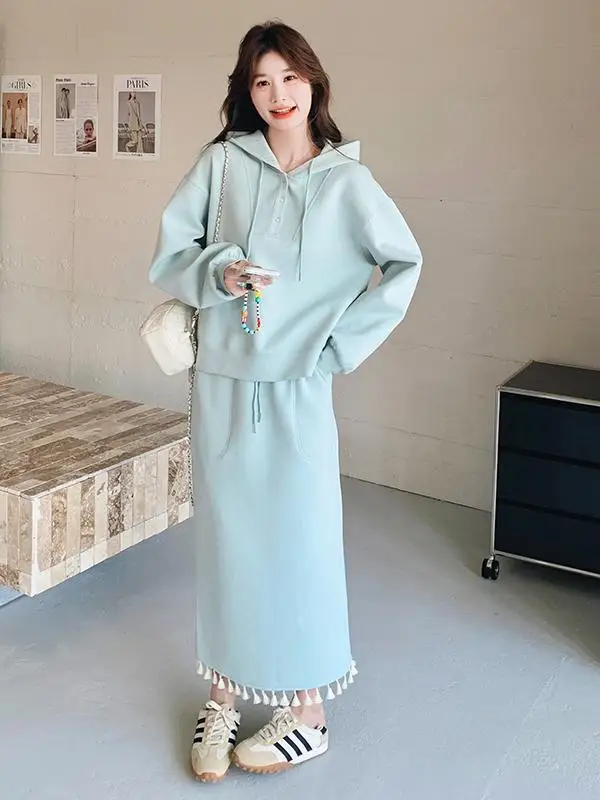 Голубой повседневный комплект свитшотов женская мода в стиле вестерн Sle новинка