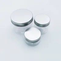 20pcs/lot 30ml-500ml Refillable Canister Travel Storage Jars Clear Aluminum Cap Round Canister Balm Wide Mouth Plastic Container